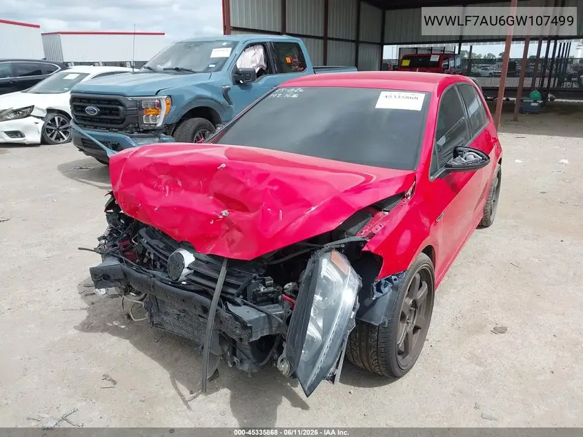 2016 Volkswagen Golf R 4-Door VIN: WVWLF7AU6GW107499 Lot: 45335868