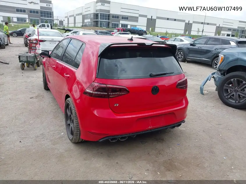 2016 Volkswagen Golf R 4-Door VIN: WVWLF7AU6GW107499 Lot: 45335868