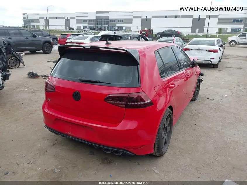 2016 Volkswagen Golf R 4-Door VIN: WVWLF7AU6GW107499 Lot: 45335868