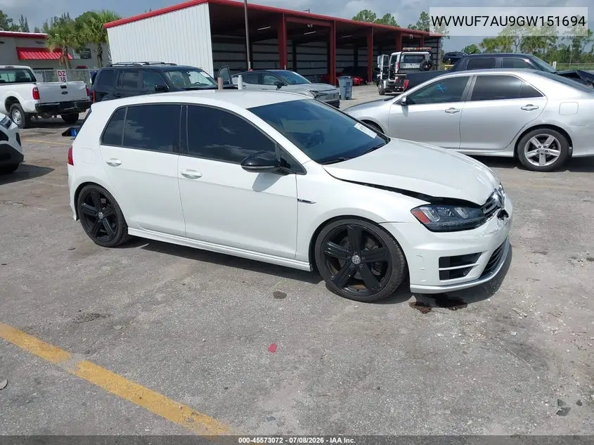 2016 Volkswagen Golf R 4-Door VIN: WVWUF7AU9GW151694 Lot: 45573072