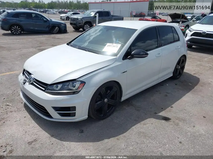2016 Volkswagen Golf R 4-Door VIN: WVWUF7AU9GW151694 Lot: 45573072