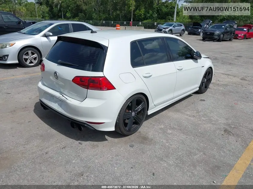 2016 Volkswagen Golf R 4-Door VIN: WVWUF7AU9GW151694 Lot: 45573072