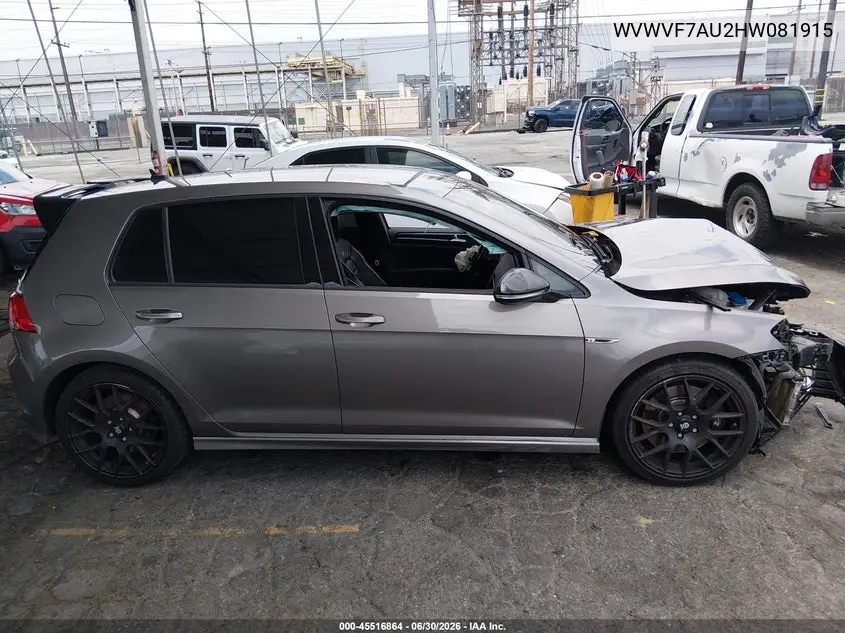 2017 Volkswagen Golf R 4-Door W/Dcc Navigation VIN: WVWVF7AU2HW081915 Lot: 45516864