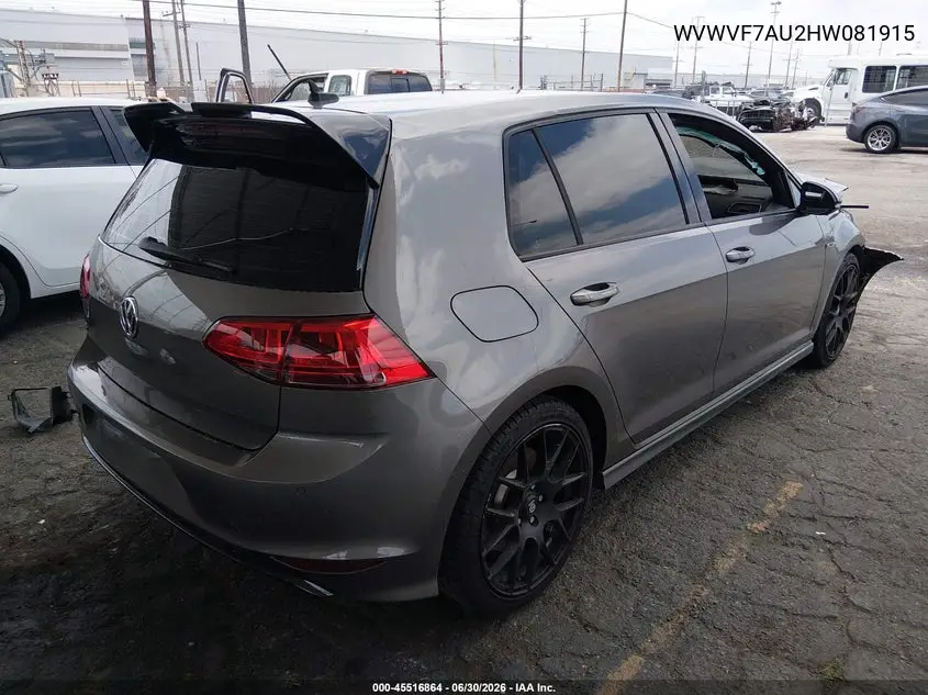 2017 Volkswagen Golf R 4-Door W/Dcc Navigation VIN: WVWVF7AU2HW081915 Lot: 45516864