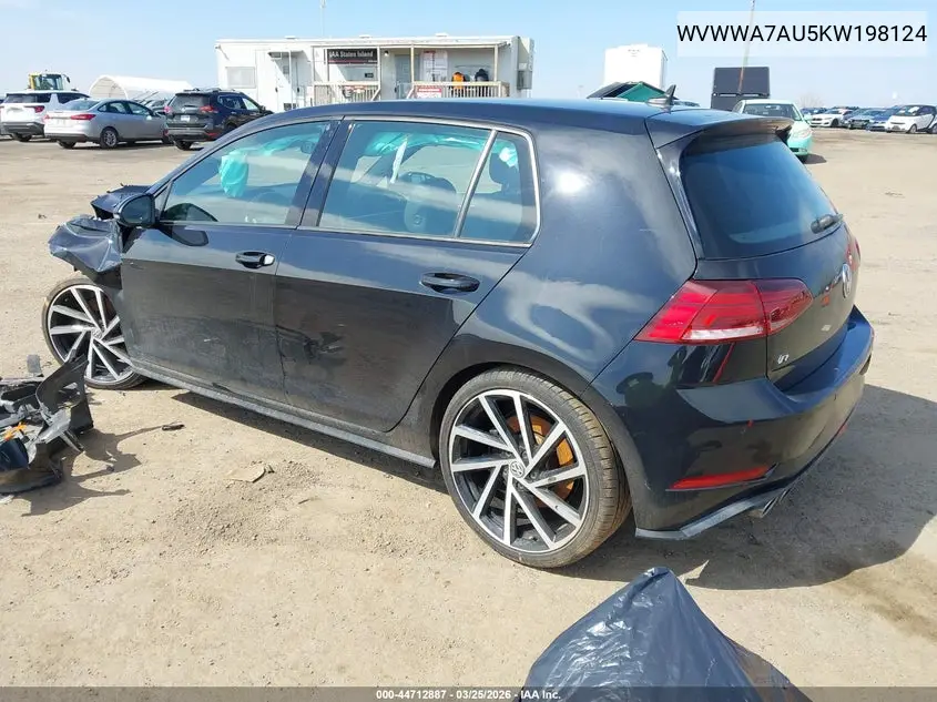 2019 Volkswagen Golf R 2.0T W/Dcc Navigation VIN: WVWWA7AU5KW198124 Lot: 44712887