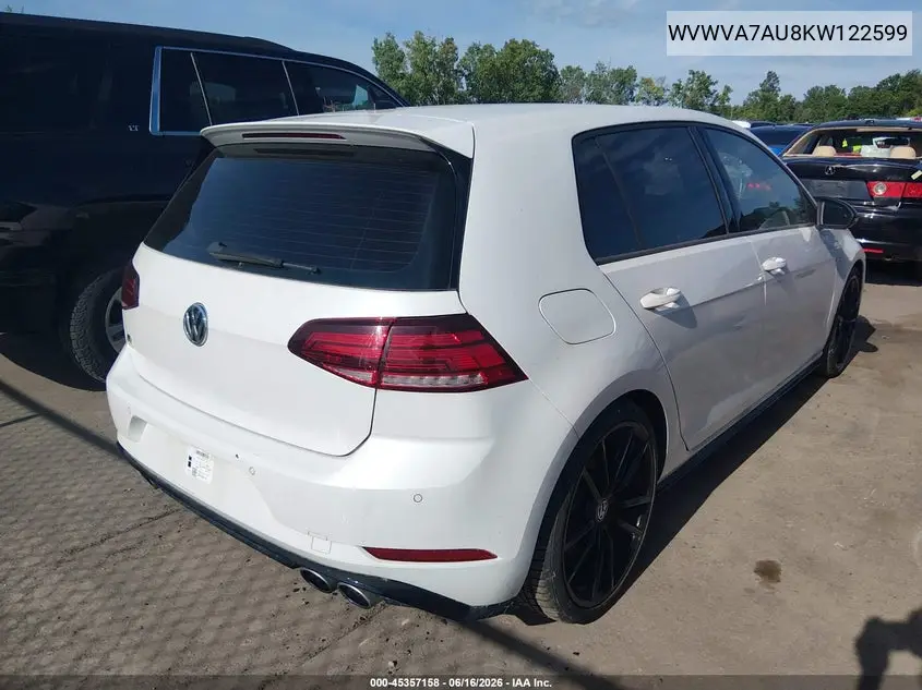 2019 Volkswagen Golf R 2.0T W/Dcc Navigation VIN: WVWVA7AU8KW122599 Lot: 45357158