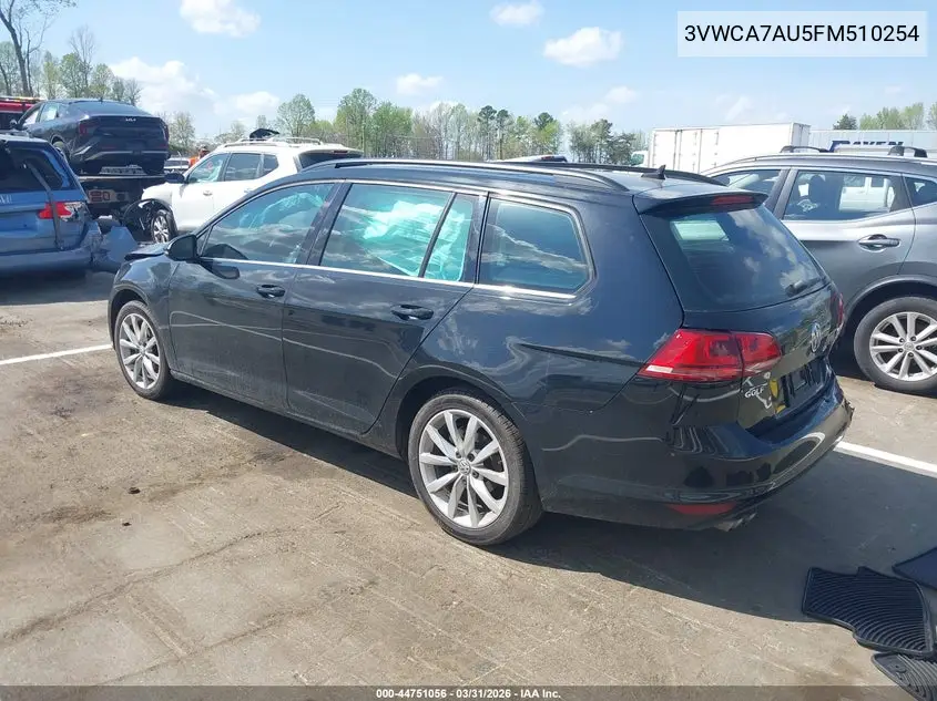 2015 Volkswagen Golf Sportwagen Tdi Se 4-Door VIN: 3VWCA7AU5FM510254 Lot: 44751056