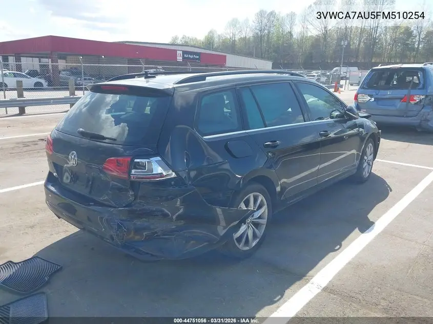 2015 Volkswagen Golf Sportwagen Tdi Se 4-Door VIN: 3VWCA7AU5FM510254 Lot: 44751056