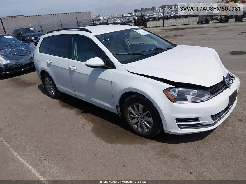 2015 Volkswagen Golf Sportwagen Tsi S 4-Door VIN: 3VWC17AU8FM500981 Lot: 45617363