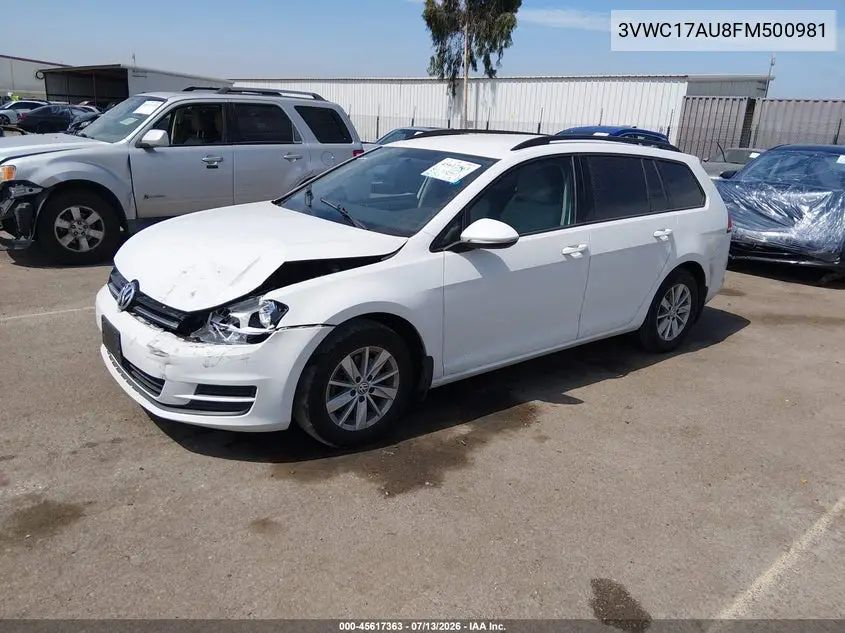 2015 Volkswagen Golf Sportwagen Tsi S 4-Door VIN: 3VWC17AU8FM500981 Lot: 45617363