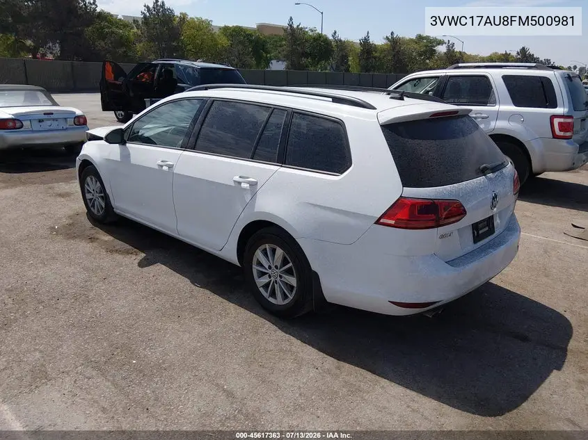 2015 Volkswagen Golf Sportwagen Tsi S 4-Door VIN: 3VWC17AU8FM500981 Lot: 45617363