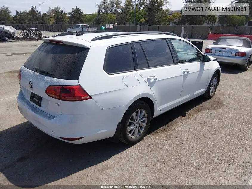 2015 Volkswagen Golf Sportwagen Tsi S 4-Door VIN: 3VWC17AU8FM500981 Lot: 45617363