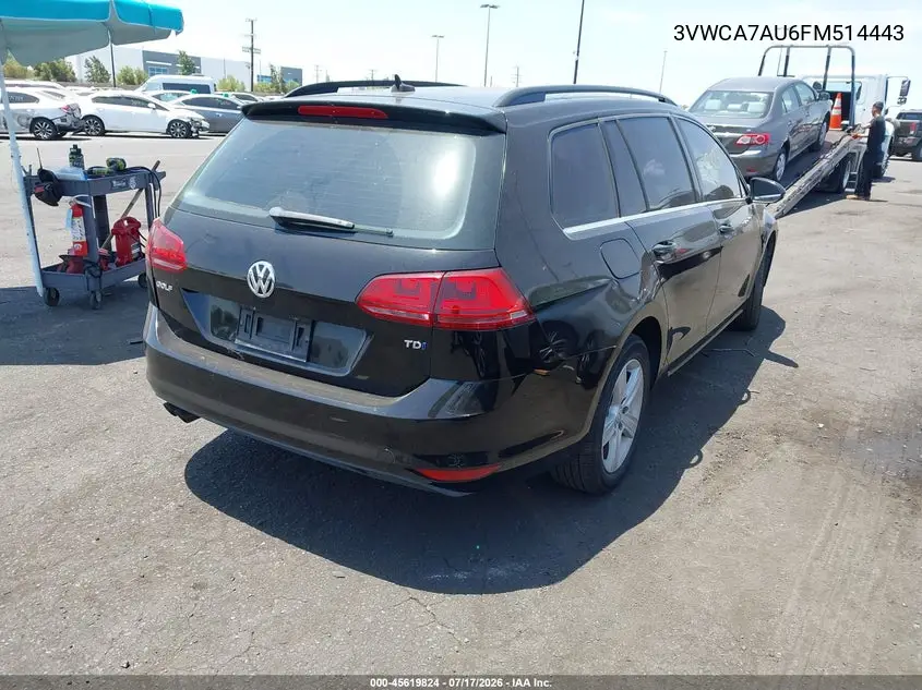 2015 Volkswagen Golf Sportwagen Tdi S 4-Door VIN: 3VWCA7AU6FM514443 Lot: 45619824