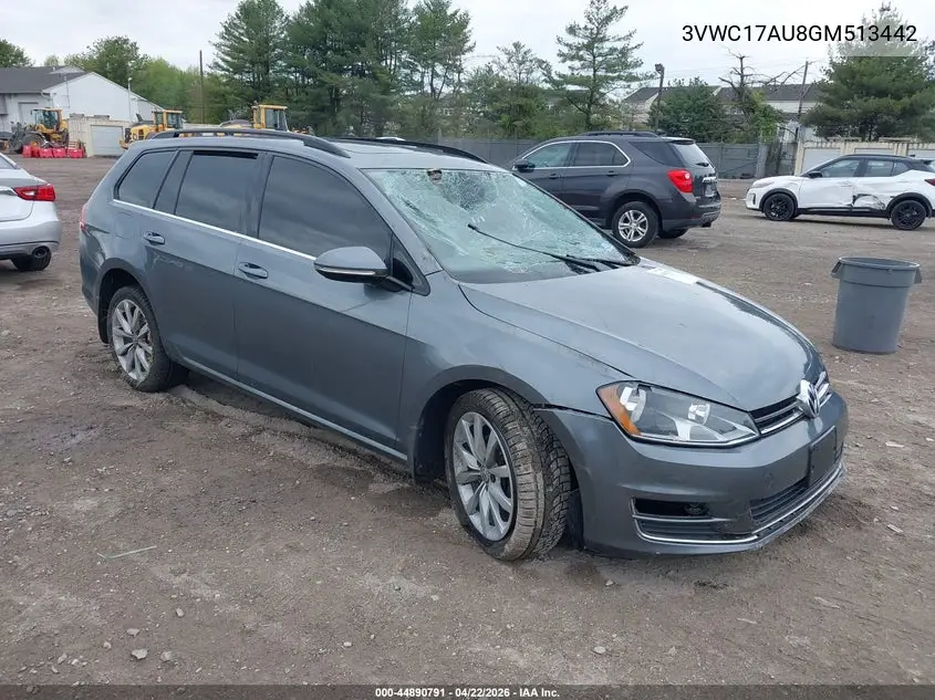 2016 Volkswagen Golf Sportwagen Tsi Se 4-Door VIN: 3VWC17AU8GM513442 Lot: 44890791