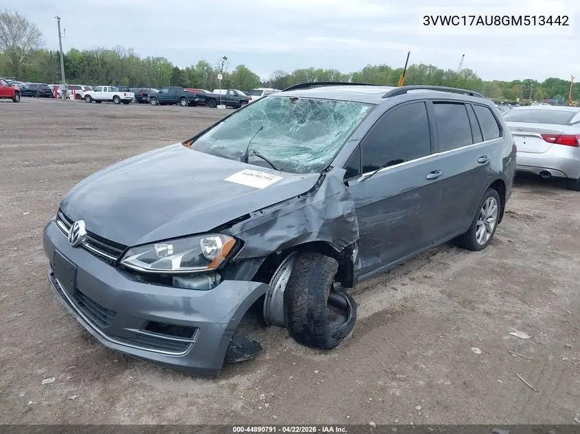 2016 Volkswagen Golf Sportwagen Tsi Se 4-Door VIN: 3VWC17AU8GM513442 Lot: 44890791