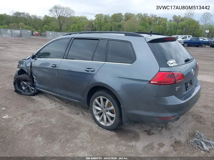 2016 Volkswagen Golf Sportwagen Tsi Se 4-Door VIN: 3VWC17AU8GM513442 Lot: 44890791