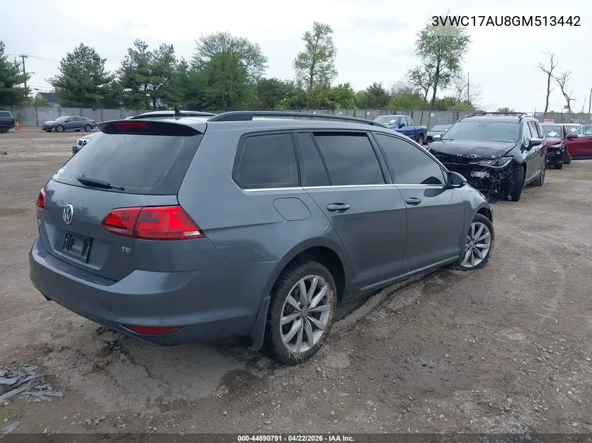 2016 Volkswagen Golf Sportwagen Tsi Se 4-Door VIN: 3VWC17AU8GM513442 Lot: 44890791
