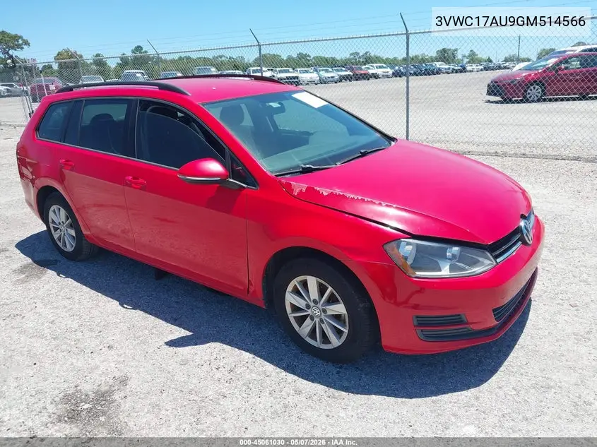 2016 Volkswagen Golf Sportwagen Tsi S 4-Door VIN: 3VWC17AU9GM514566 Lot: 45061030
