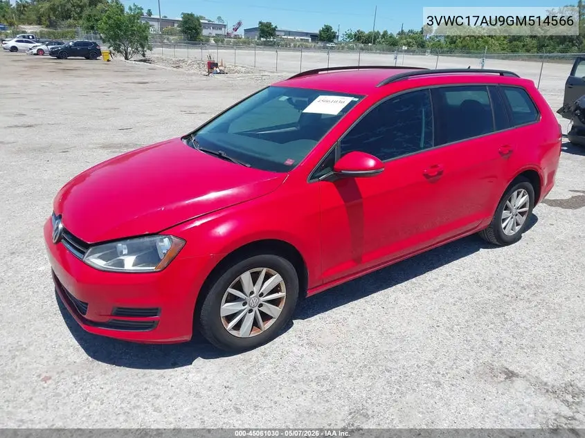 2016 Volkswagen Golf Sportwagen Tsi S 4-Door VIN: 3VWC17AU9GM514566 Lot: 45061030