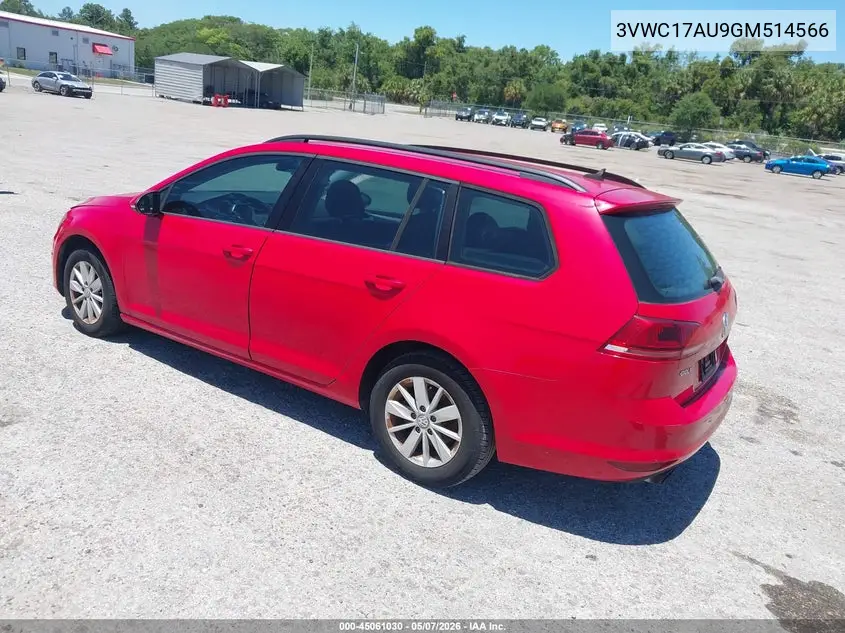 2016 Volkswagen Golf Sportwagen Tsi S 4-Door VIN: 3VWC17AU9GM514566 Lot: 45061030