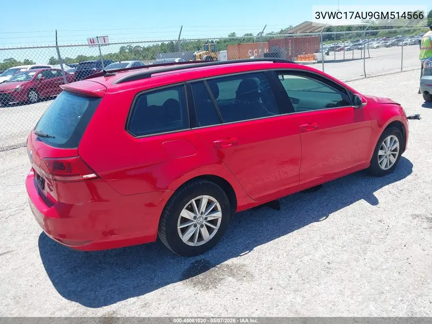 2016 Volkswagen Golf Sportwagen Tsi S 4-Door VIN: 3VWC17AU9GM514566 Lot: 45061030