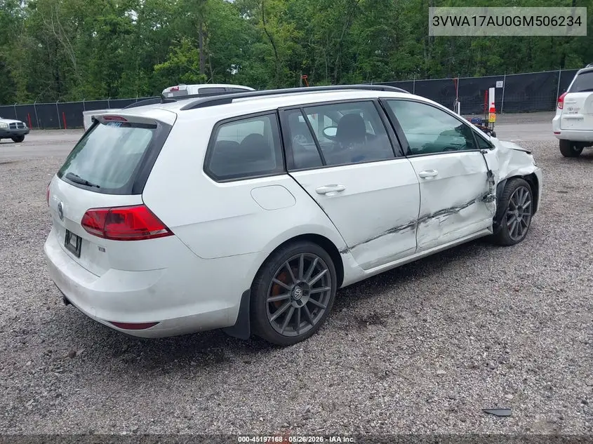 2016 Volkswagen Golf Sportwagen Tsi S 4-Door VIN: 3VWA17AU0GM506234 Lot: 45197168