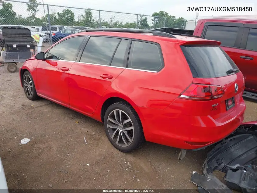 2016 Volkswagen Golf Sportwagen Tsi Limited Edition VIN: 3VWC17AUXGM518450 Lot: 45290268