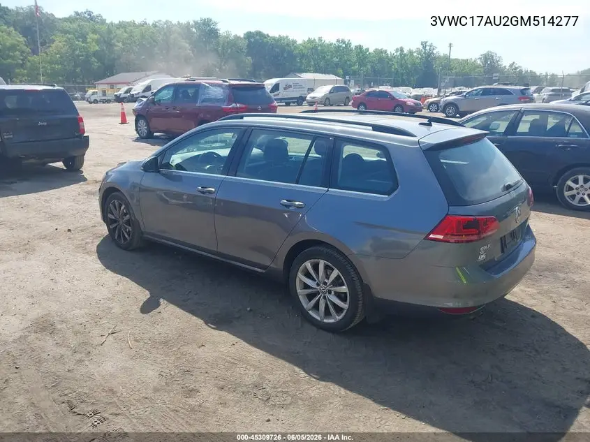 2016 Volkswagen Golf Sportwagen Tsi Se 4-Door VIN: 3VWC17AU2GM514277 Lot: 45309726