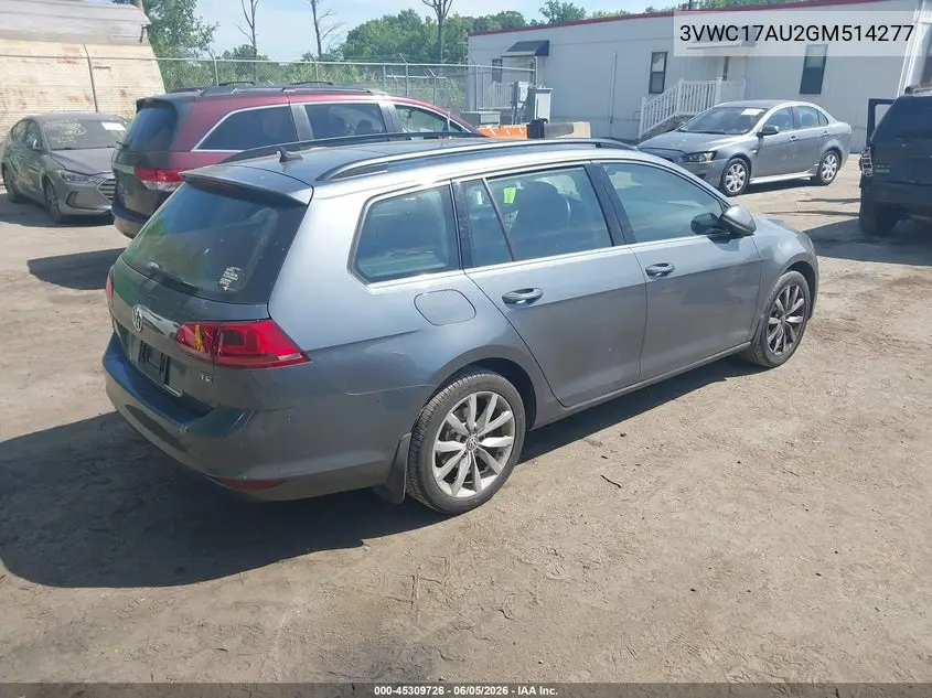 2016 Volkswagen Golf Sportwagen Tsi Se 4-Door VIN: 3VWC17AU2GM514277 Lot: 45309726