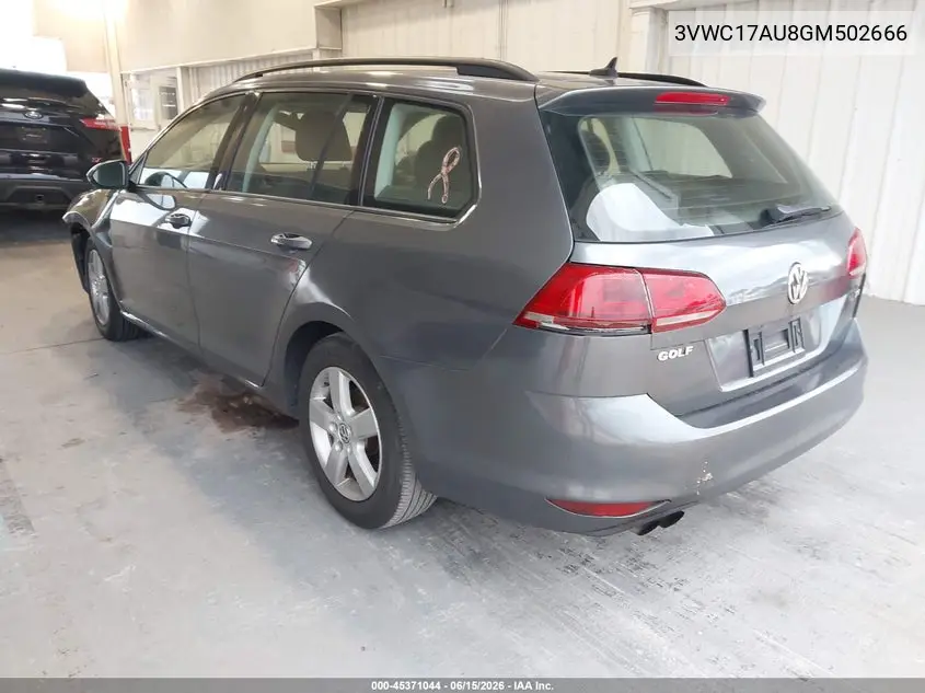 2016 Volkswagen Golf Sportwagen Tsi S 4-Door VIN: 3VWC17AU8GM502666 Lot: 45371044