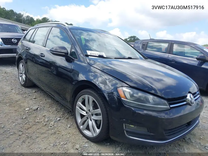 2016 Volkswagen Golf Sportwagen Tsi Limited Edition/Tsi S 4-Door/Tsi Se 4-Door/Tsi Sel 4-Door VIN: 3VWC17AU3GM517916 Lot: 45512220