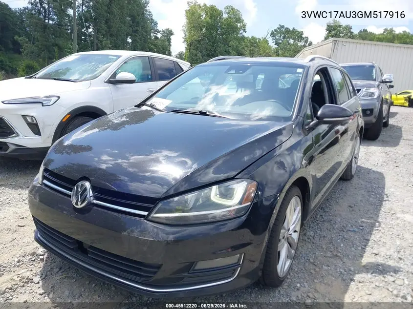2016 Volkswagen Golf Sportwagen Tsi Limited Edition/Tsi S 4-Door/Tsi Se 4-Door/Tsi Sel 4-Door VIN: 3VWC17AU3GM517916 Lot: 45512220