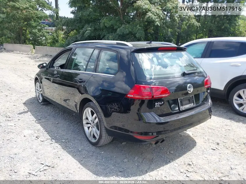 2016 Volkswagen Golf Sportwagen Tsi Limited Edition/Tsi S 4-Door/Tsi Se 4-Door/Tsi Sel 4-Door VIN: 3VWC17AU3GM517916 Lot: 45512220
