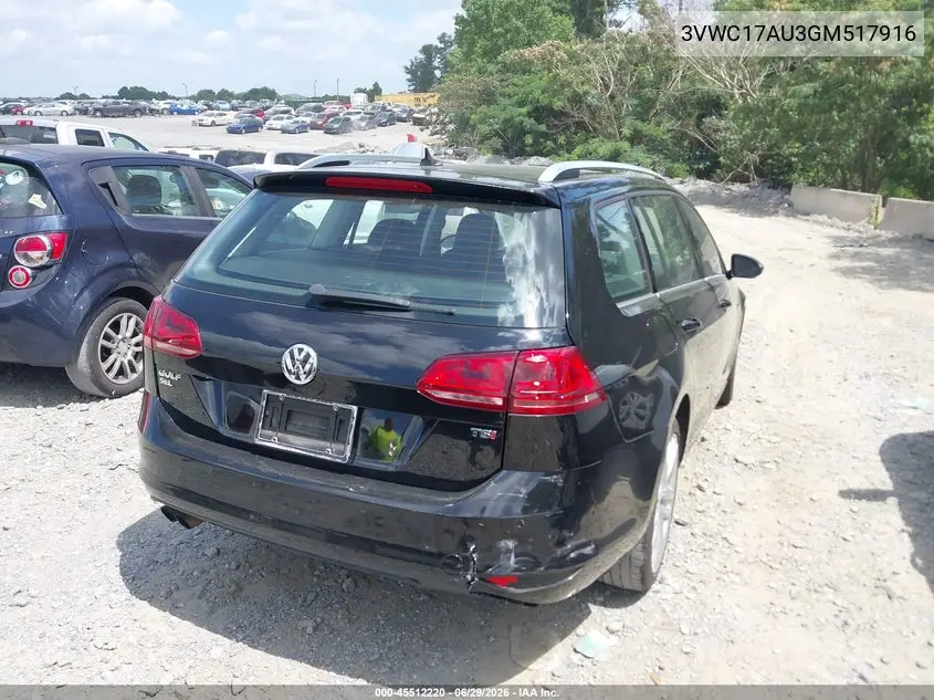 2016 Volkswagen Golf Sportwagen Tsi Limited Edition/Tsi S 4-Door/Tsi Se 4-Door/Tsi Sel 4-Door VIN: 3VWC17AU3GM517916 Lot: 45512220