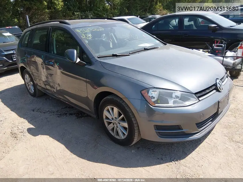 2016 Volkswagen Golf Sportwagen Tsi S 4-Door VIN: 3VWC17AU2GM513680 Lot: 45619260