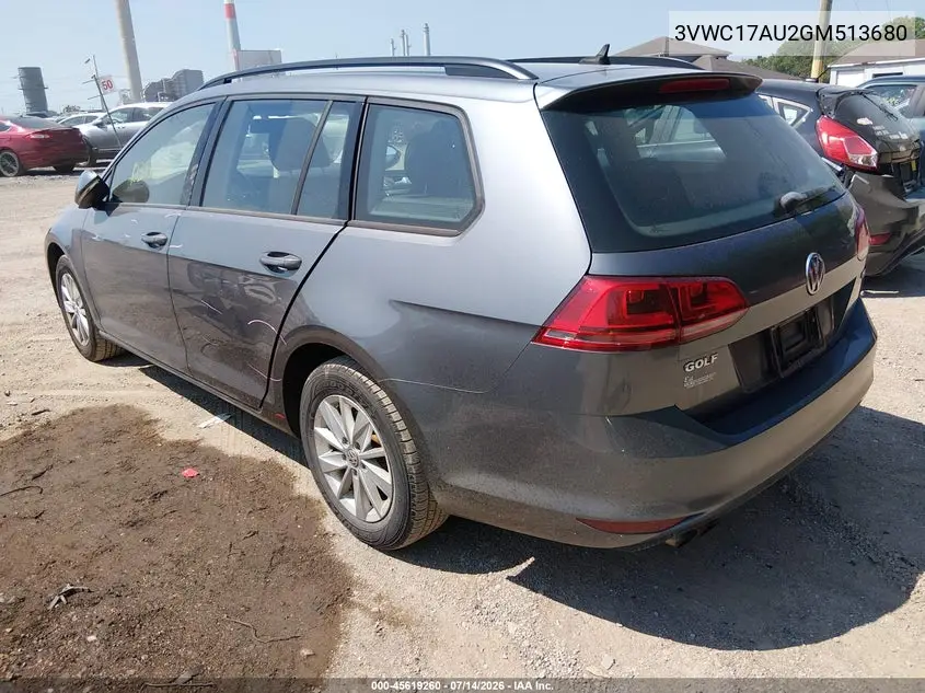 2016 Volkswagen Golf Sportwagen Tsi S 4-Door VIN: 3VWC17AU2GM513680 Lot: 45619260