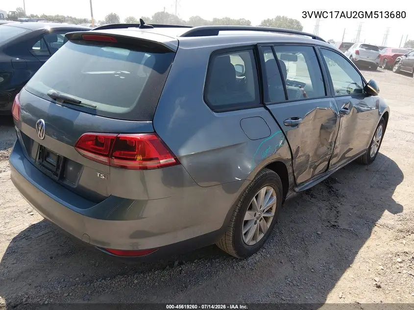 2016 Volkswagen Golf Sportwagen Tsi S 4-Door VIN: 3VWC17AU2GM513680 Lot: 45619260
