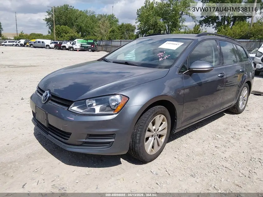 2017 Volkswagen Golf Sportwagen Tsi S VIN: 3VW017AU4HM538116 Lot: 45098885