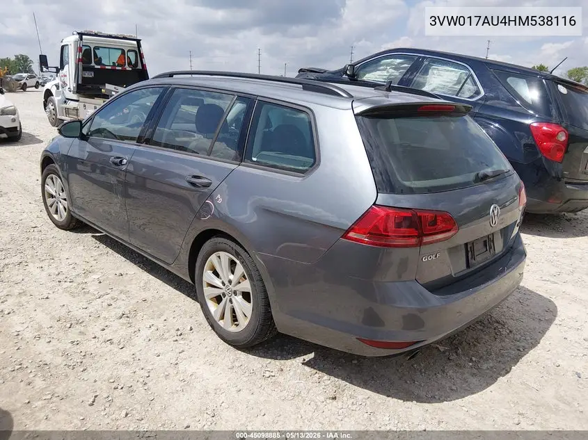 2017 Volkswagen Golf Sportwagen Tsi S VIN: 3VW017AU4HM538116 Lot: 45098885