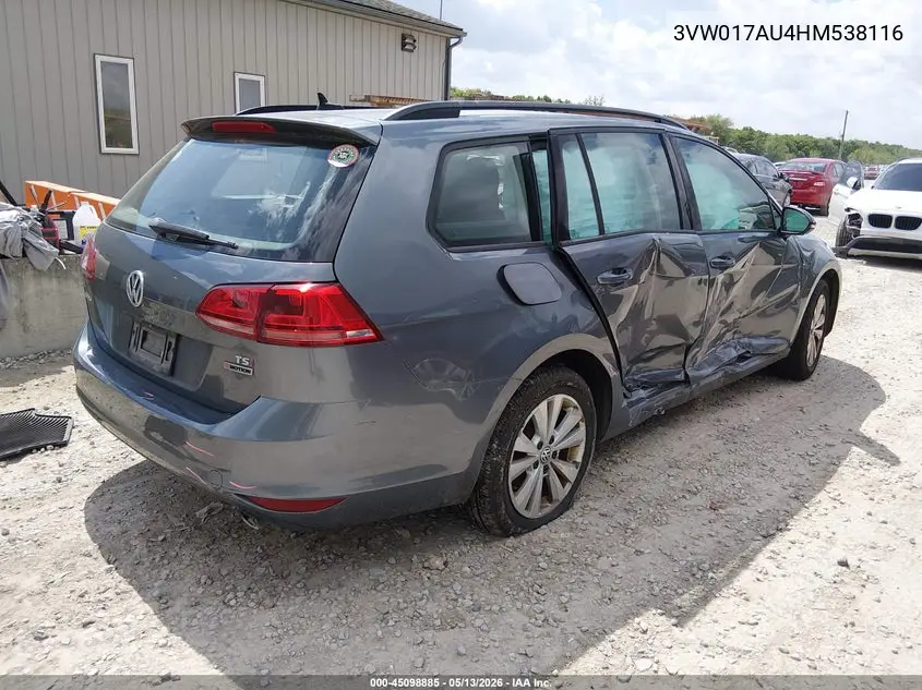 2017 Volkswagen Golf Sportwagen Tsi S VIN: 3VW017AU4HM538116 Lot: 45098885