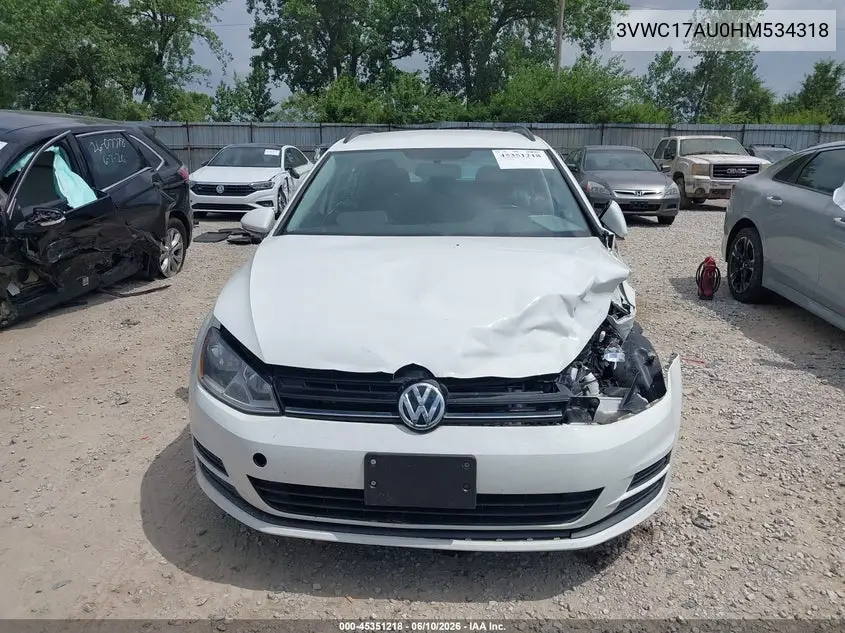 2017 Volkswagen Golf Sportwagen Tsi S/Tsi Se/Tsi Sel VIN: 3VWC17AU0HM534318 Lot: 45351218