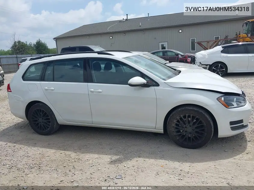 2017 Volkswagen Golf Sportwagen Tsi S/Tsi Se/Tsi Sel VIN: 3VWC17AU0HM534318 Lot: 45351218