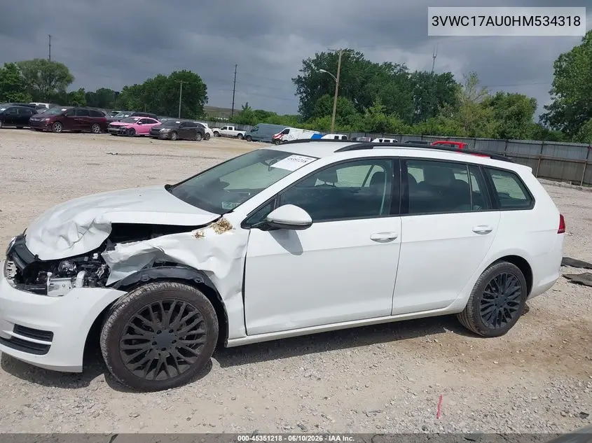2017 Volkswagen Golf Sportwagen Tsi S/Tsi Se/Tsi Sel VIN: 3VWC17AU0HM534318 Lot: 45351218