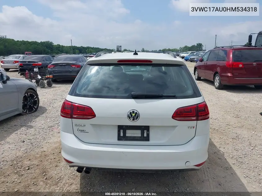 2017 Volkswagen Golf Sportwagen Tsi S/Tsi Se/Tsi Sel VIN: 3VWC17AU0HM534318 Lot: 45351218