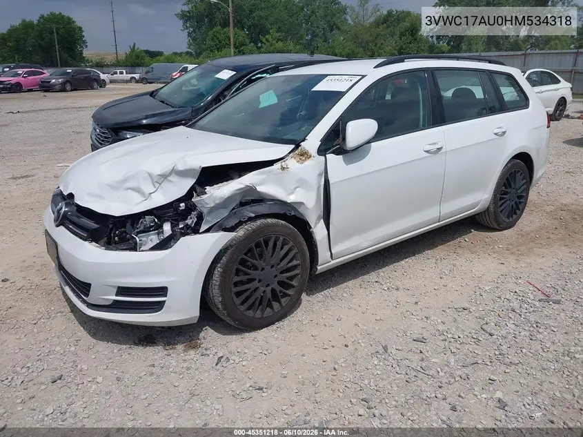 2017 Volkswagen Golf Sportwagen Tsi S/Tsi Se/Tsi Sel VIN: 3VWC17AU0HM534318 Lot: 45351218