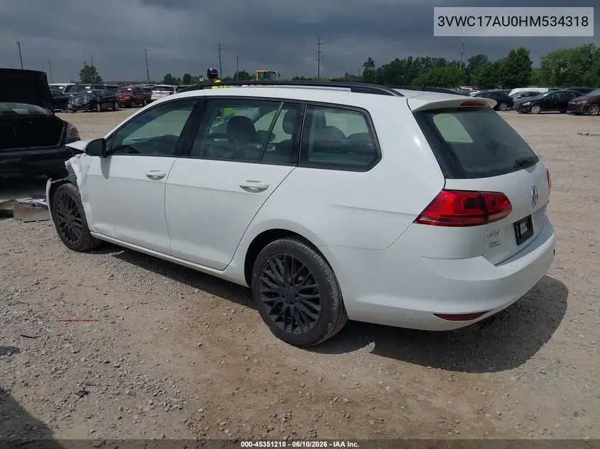 2017 Volkswagen Golf Sportwagen Tsi S/Tsi Se/Tsi Sel VIN: 3VWC17AU0HM534318 Lot: 45351218