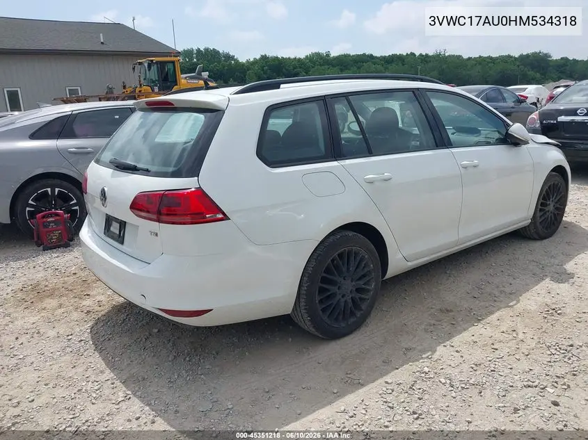 2017 Volkswagen Golf Sportwagen Tsi S/Tsi Se/Tsi Sel VIN: 3VWC17AU0HM534318 Lot: 45351218