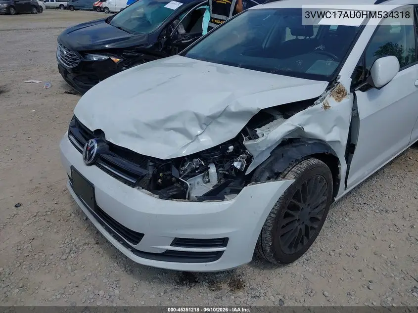 2017 Volkswagen Golf Sportwagen Tsi S/Tsi Se/Tsi Sel VIN: 3VWC17AU0HM534318 Lot: 45351218