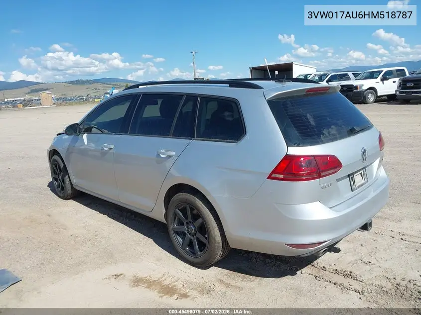 2017 Volkswagen Golf Sportwagen Tsi S VIN: 3VW017AU6HM518787 Lot: 45498079