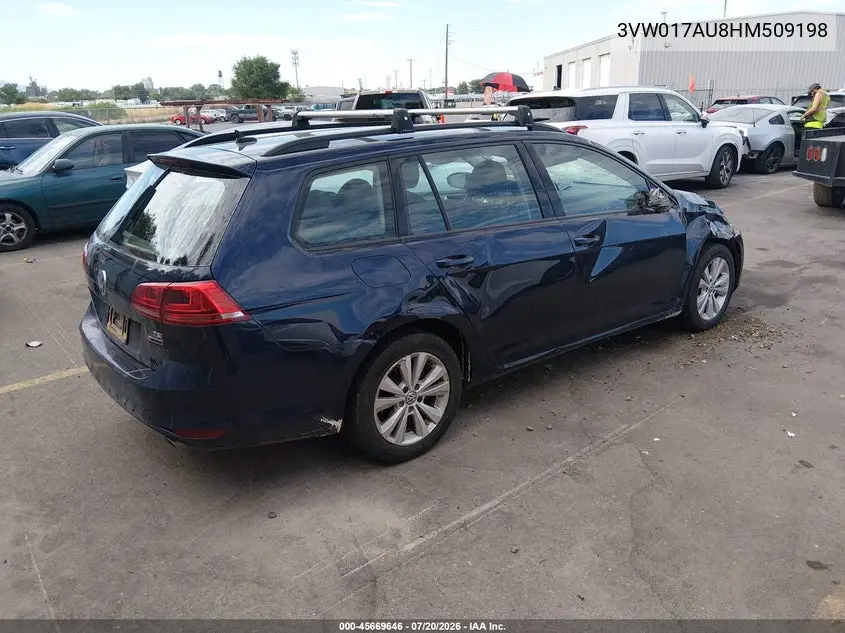 2017 Volkswagen Golf Sportwagen Tsi S VIN: 3VW017AU8HM509198 Lot: 45669646
